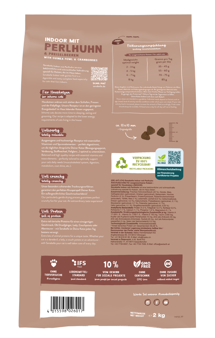 Sanabelle Katzen-Trockenfutter Indoor mit Perlhuhn